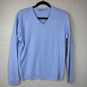 Mette Light Blue Medium 100% Cashmere V-Neck Men’s Sweater Soft Preppy